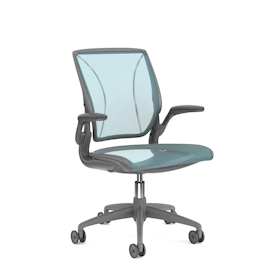 Pinstripe Mesh Blue World Task Chair, Fixed Arms, Gray Frame